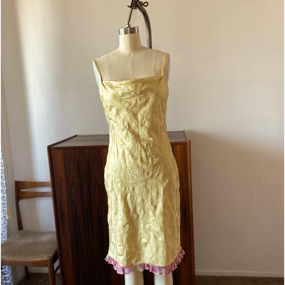 TOCCA | Vintage Y2K 100% Silk Midi Ruffle Trim Dress